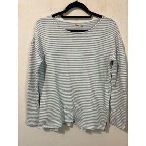Faherty Sz L Cotton Blend Light Blue White Horizontal Stripe Knit Sweater Beach